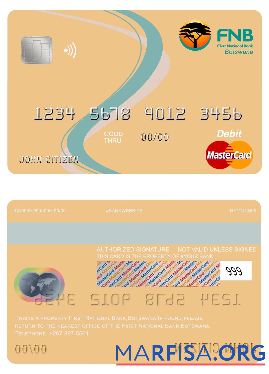 Printable Botswana First National bank mastercard download for verification